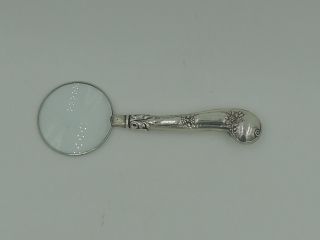Antique Ornate Sterling Silver Handle Magnifying Glass Florals Hallmark 1911