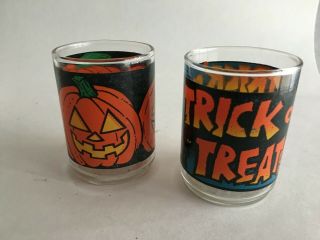 Vintage Halloween 2 Shot Glasses Pumpkin Trick Or Treat Design Vintage Barware