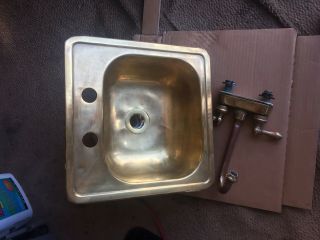 Counter Top Mount Antique Brass Sink Drain & Faucet 15” X 15” Vintage