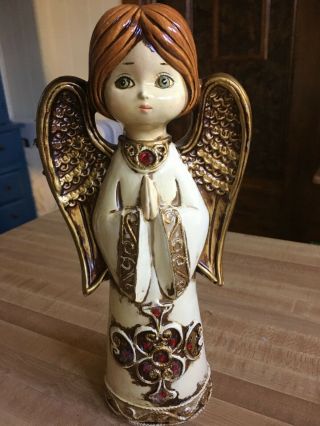Vintage Paper Mache Christmas Angel Stands Alone Red Rhinestones Japan 10 " Tall
