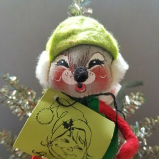 1965 Vtg Early Rare Annalee Mobilitee Christmas Mouse Fur Cap Red Green Doll Tag