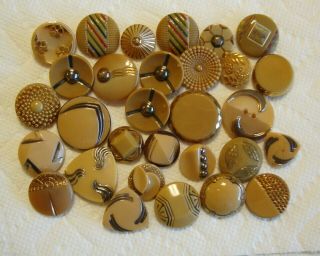 30 Vintage Carmel Tan Glass Buttons 3/4 " To 1 1/8 "