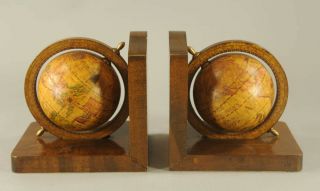 Vintage Rotating Globe Book Ends Bookends Old World Made In Italy Felt Base