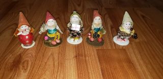5 Vintage Chenille Pine Cone Christmas Pixie Elf Dwarf Japan Felt Pipe Cleaner