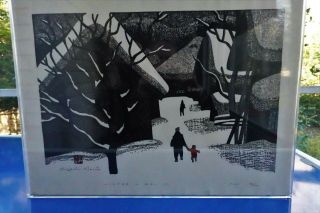 Orig.  Woodblock,  Japan,  1967,  Kiyoshi Saito,  " Winter In Aizu " (ii) Plexiglass Box