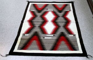 Antique Navajo Rug With Feather And Diamond Motifs 61 1/2 " X 33 " Mid 20thc
