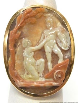 Ancient Greco Roman Carve Agate/sard Cameo 18k Gold Ring For Men Woman Unisex