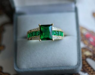 Art Deco Vintage Jewellery Ring Emerald White Sapphires Antique Jewelry Size 10
