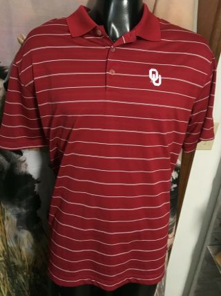 Nike Golf Ou Oklahoma Sooners Red Striped Polo Shirt Mens Euc