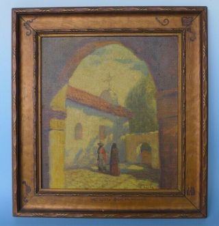 A Little Spanish Church - Vintage Oil On Board Painting By Hernando Villa C.  1930