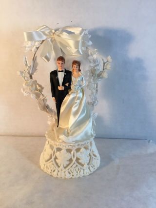 Vintage1959 Wedding Cake Topper Coast Novelty Co Venice California 7” Silk Dress