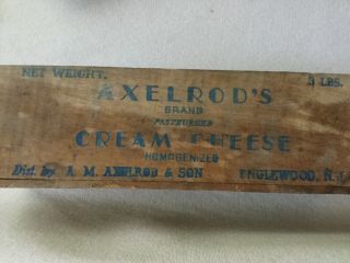 Vintage Rustic Wooden Axelrod’s Cream Cheese Box 3Lb.  - Englewood,  Jersey 3