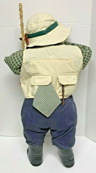 Vintage Time Out Hand Made Boy Doll Fishing Outfit W/pole Wader Boots 25 " Tall
