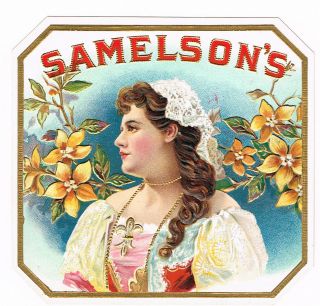 Cigar Box Label Vintage Outer Embossed C1915 Samelsons Floral Lady