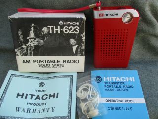 Vintage Early 1970s Japan Hitachi Th - 623 Transistor Radio W Box & Papers
