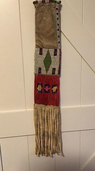 Old Antique Plains Native American Indian Beaded Tobacco Pipe Bag Sioux Lakota