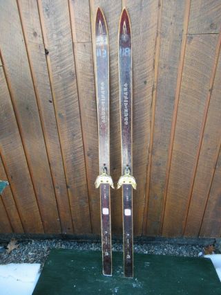Vintage Hickory Wooden 57 " Skis With Brown Wood Finish