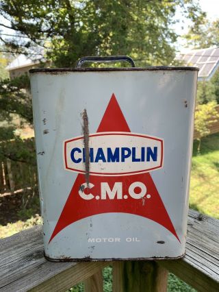 Rare Vintage Champlin Cmo Motor Oil Can 2 Gal Metal Can Gas Oil Sign - Empty