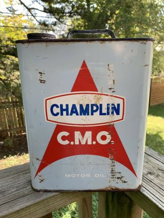 Rare Vintage Champlin CMO Motor Oil Can 2 Gal Metal Can Gas Oil Sign - Empty 3