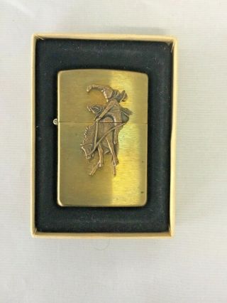 Vintage Brass Zippo Lighter - Cowboy Riding Horse - Dc: C Xi W/box,  Paperwork
