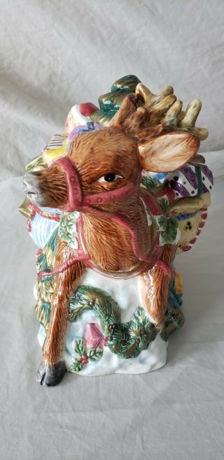 Vintage Christmas Cookie Jar Reindeer Carrying Gifts Holiday Ceramic