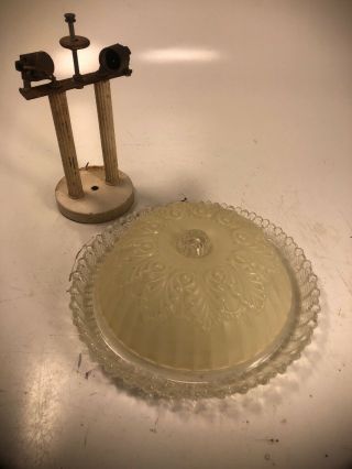 Antique Large Round Frosted Glass Art Deco Light Fixture Farmhouse 12” Very Old