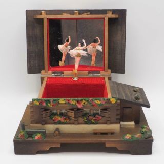 Vintage Wood House Ballerina Music Box Trinket Jewelry