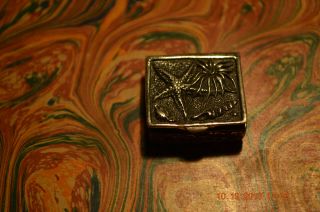 11) Old Sterling Silver 925 Pill Box 20 Grams Vtg.  1 " Square Sea Creatures
