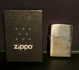 Brushed Chrome Zippo Lighter With Rolex Watch Logo,  Box