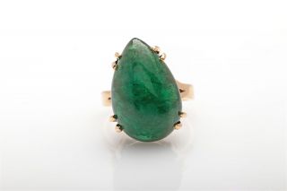 Antique 1950s $12,  000 20ct Pear Cut Colombian Emerald 14k Yellow Gold Ring