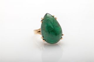 Antique 1950s $12,  000 20ct Pear Cut Colombian Emerald 14k Yellow Gold Ring 2