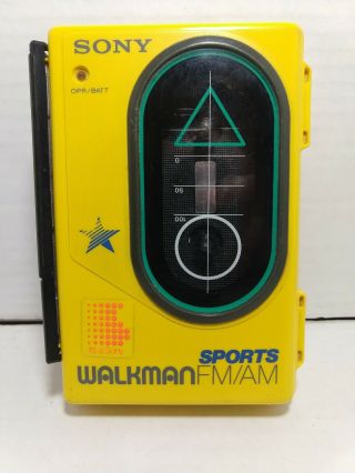 Vtg Sony Walkman Sports Cassette Am Fm Player Wm - F45 Yellow Please Read.
