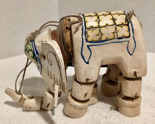 Vintage Wooden Elephant Marionette Puppet Hand Carved Jointed 7” X 8” Detailed