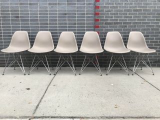 Set Of Six Herman Miller Side Shell Dining Chairs In Grey / Beige Color