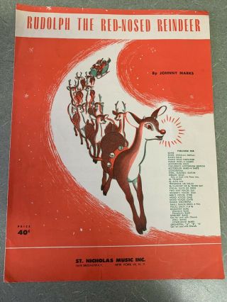 Vintage Sheet Music Rudolph The Red - Nosed Reindeer 1949 Christmas