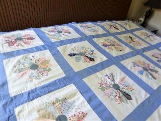 Lovely Vintage Hand Quilt Appliqued Dresden Plate Quilt Top 86 " By 72 1/2 "