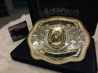 Montana Silversmiths Gold Plate Horseshoe Cowboy Western Belt Buckle Horse Shows