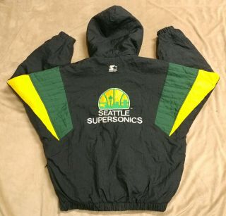 Vintage Seattle Supersonics Sonics Starter 1/4 Zip Pullover Jacket Hood Medium