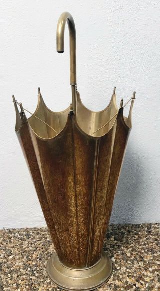 Vintage Solid Brass Umbrella Stand Antique Styling Mid - Century