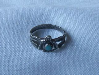 Vintage Sterling Silver 925 Native Navajo Thunderbird Turquoise Ring Sz 4 Wt 1.  4
