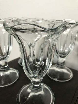 Set of 4 Vintage Clear Glass Ice Cream Sundae Parfait Dish Footed Tulip 6 