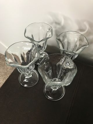 Set of 4 Vintage Clear Glass Ice Cream Sundae Parfait Dish Footed Tulip 6 