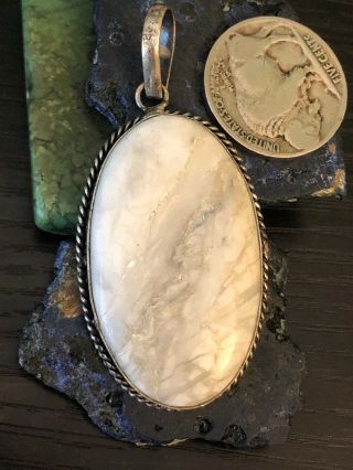 Vintage Native American White Buffalo Turquoise Sterling Silver Oval Pendant 12g