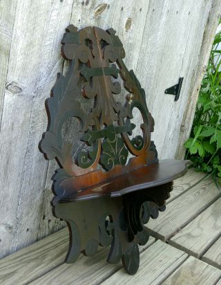 Antique Victorian Carved Scroll - Cut Eastlake Folding Walnut Clock Wall Shelf