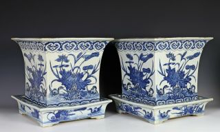 Spectacular Large Antique Chinese Porcelain Planters With Underplates