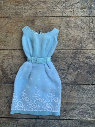 Vintage Barbie Light Blue Dress W Embroidered Floral Chiffon Skirt Satin Bow