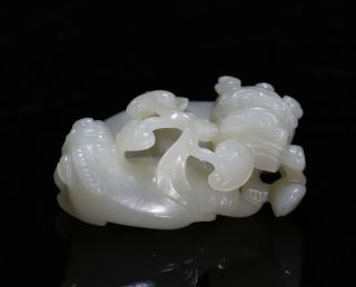 Antique Chinese Jade Carving Of Recumbent Lions And Lingzhi
