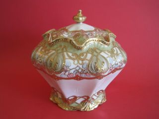 Antique Art Nouveau Noritake Nippon Rc Hand Painted Covered Biscuit Jar