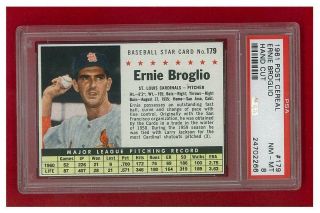 1961 Post Cereal 179 Ernie Broglio Hand Cut Psa 8 Nm - Mt 1 Of 3 Two Higher