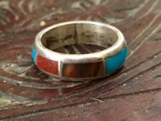 Vintage Zuni 925 Sterling Silver Turquoise Coral Spiny Oyster Band Ring Sz 6,  4g